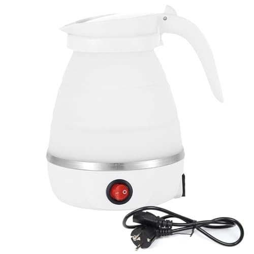 Ruikdly Bollitore pieghevole da 0,6 l, piccolo bollitore da viaggio, in silicone, per campeggio, campeggio, escursioni, colore bianco