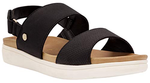 LONDON FOG Womens Casual Flat Sandals Comfort Sandals with Adjustable Strap/Libby Black 7.5
