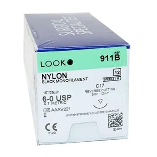 Look 911B Nylon Black Monofilament Non-Absorbable Reverse Cut Sutures C17 6/0 10" 12/Bx