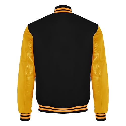 Image of Red And Black Letterman Jacket Men - Mens Black Varsity Letterman High School Baseball Bomber Jacket