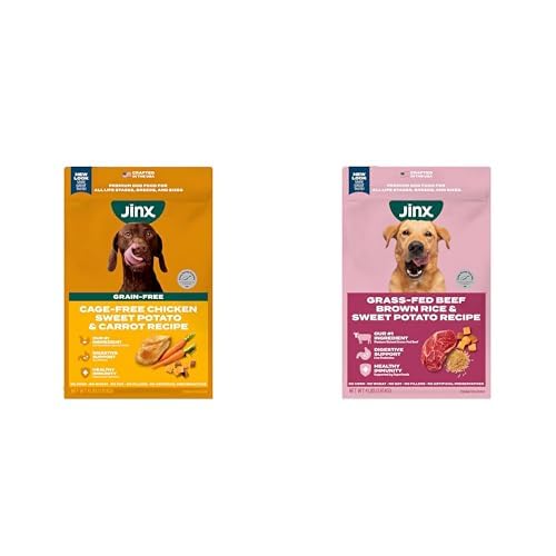 Jinx Premium Dog Food Bundle - Chicken with Sweet Potato & Carrot and Beef with Brown Rice & Sweet Potato Dry Dog Food, All Lifestages - 4lb Each
