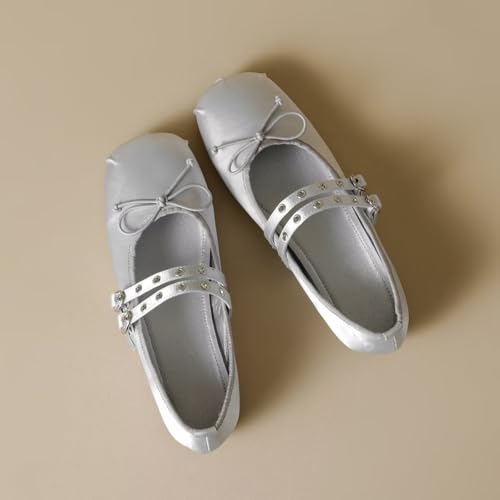LUXINYU Women Bowknot Mary Jane Satin Ballet Flats Square Toe Double Strap Casual Party Dress Shoes2