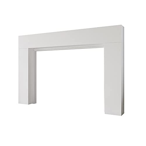 Image of Modern Ember Sabine Wood Fireplace Mantel Surround Kit, White 48 inch x 42 inch Opening | 72 inch x 54 inch Overall | Minimal Modern Aesthetic; Includes Wooden Mantel Surround & Shelf
