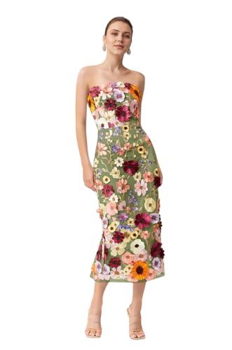 3D Floral Embroidery Prom Dresses for Women Long Strapless Flower Appliques Tulle Formal Evening Party Gowns