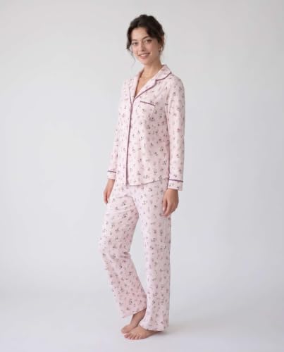 Image of Laura Ashley Women's Plush Knit Pajamas 2 Piece Ultra Soft Brushed Long Sleeve Button Down Top and Pants Sleepwear Set