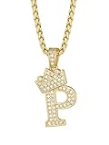 Richsteel Initial Letter P Necklace Women Men CZ Alphabet Pendant with Chain 22'' Hip Hop hippie Fashion Jewelry
