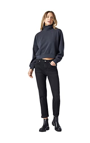 Mavi Kathleen Women's Slim Leg Boyfriend Jeans, High Waisted Jeans for Women, Black Feather Blue, Sustainable Dark Blue Womens Jeans, 25x28