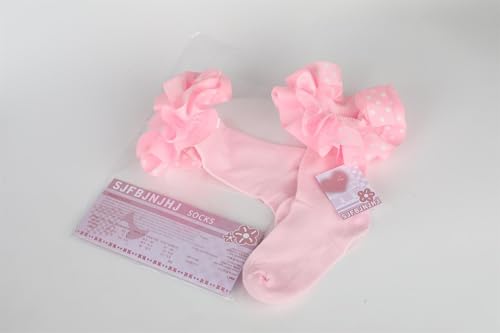 Girls Ruffle Socks for Toddler Baby,Girl Double Lace Socks-Cute Polka Dot Sock,Turn Cuff Frilly Ankle Sock2