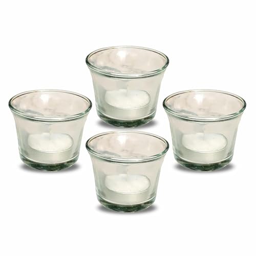 Pure Source India White Glass Votive Candle Holders, White Tealight Candle Holder for Wedding Home Table Centrepiece Decorations (6pcs)