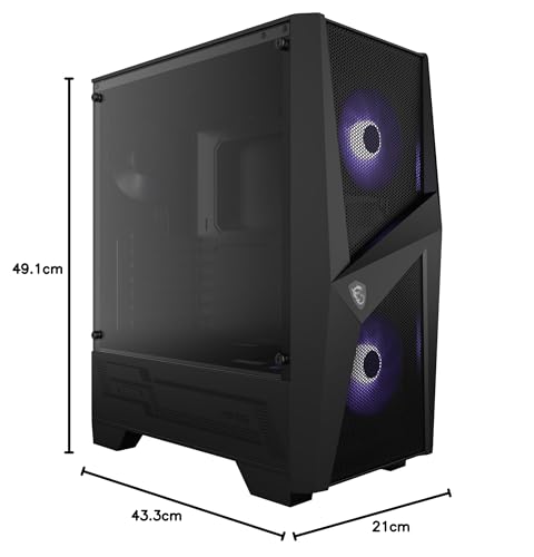 Image of MSI MAG Forge 100M Mid Tower Gaming PC Case | 2 x USB 3.2 Gen 1 Type-A | 2 x 120 mm RGB Fans, 1 x 120mm Rear Fan | Tempered Glass Panel, Magnetic Dust Filter | Black (ATX, m-ATX, Mini-ITX Compatible)