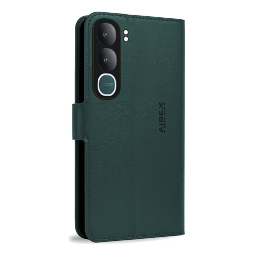 Image of AIBEX Compatible for Vivo Y31 5G | Premium PU Leather Wallet Case with Stand & Card Slots Green