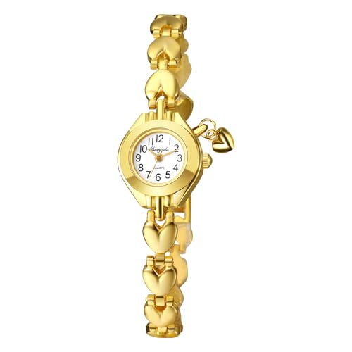 JewelryWe Montre bracelet rigide pour femme : montre à quartz avec pendentif cœur bracelet...