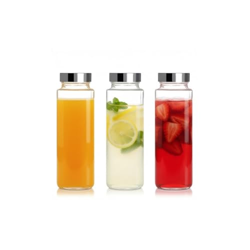 Image of Glassbunny Glass Fridge Water Bottle With Stainless Steel Airtight Leak-Proof Lid 500ml Wide mouth & Easy to Clean, Perfect Bottle for Office, Gym, School, Yoga Pack of 3