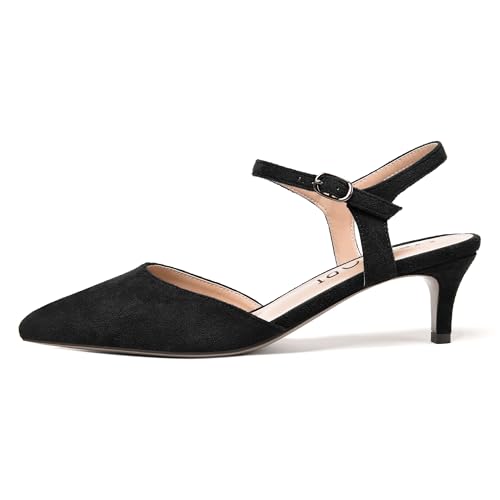 MERRORI Womens Ankle Strap Dress Dating Suede Buckle Pointed Toe Kitten Low Heel Pumps Shoes 2 Inch2