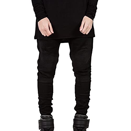 Lu's Chic Men's Skinny Jeans Denim Pants Strech Biker Silm Fit Tapered Long Solid with Pocket