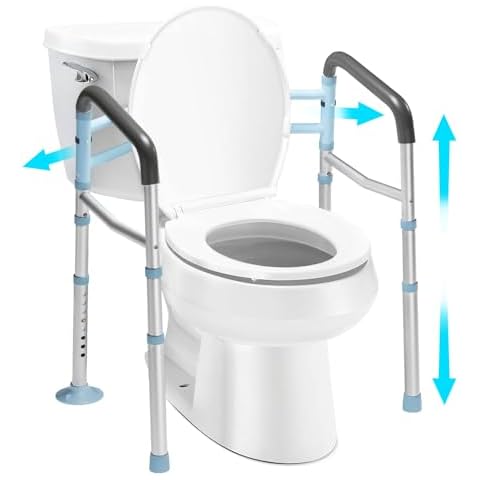OasisSpace Stand Alone Toilet Safety Rail - Heavy Duty Medical Toilet Safety Frame for Elderly, Handicap and Disabled - Adjustable Bathroom Toilet Handrails, Width Adjustable Design, Fit Any Toilet Cover