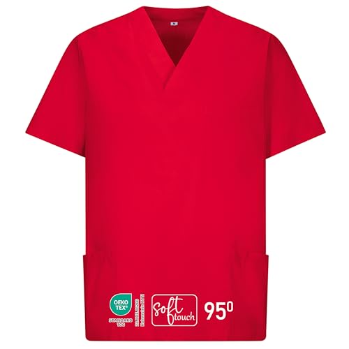 EXNER Medizinischer Schlupf-Kasack, OP-Kasack, Unisex, für Krankenpflege, Altenpflege, Farbe rot, Größe L