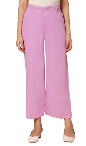 Image of TWGE Women's High Waist Wide Leg Jeans - Single Button, Stretchable Denim Pants - Ankle Length - Stylish Casual Wear