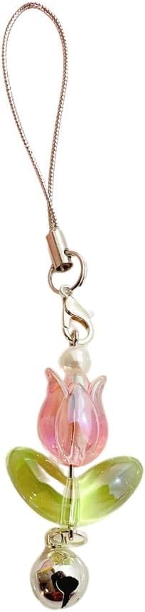 Cute Tulips Flower Bell Pendant, Phone Straps, Lanyard Pocket Keychain, Strap Backpack Charm, Car Key Decoration Chain Cell Phone Charms Accessories