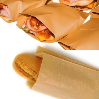 TODOKRAFT bolsas de papel para bocadillos, 14x6x27 cm, 100 Unidades, Ideal para colegio,almuerzos, meriendas, cumpleaños (SIN ETIQUETA DE CIERRE)