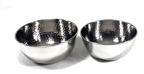 Set de 2 tazones de acero inoxidable martillado 7" y 8" miniatura 1