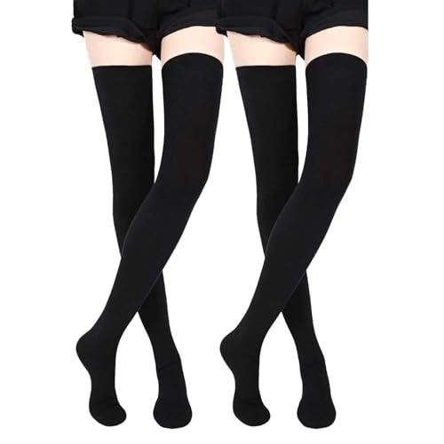 Makii Thigh High Socks For Women - 24.8inch Extra Long Black Over the Knee High Sock Cotton Rich Thermal Soft & Stretchy Stockings UK Size 4-6