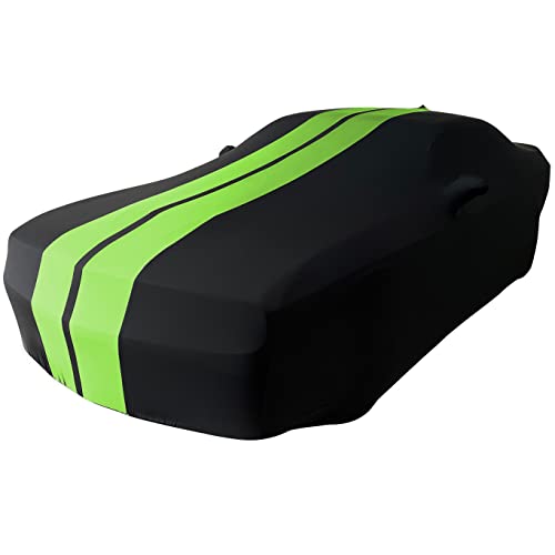 Image of SR1 USA 1970-1974 Dodge Challenger /Plymouth Barracuda Indoor Car Cover - Ultraguard Stretch Satin - The Ultimate Custom Fit (Black /Green)