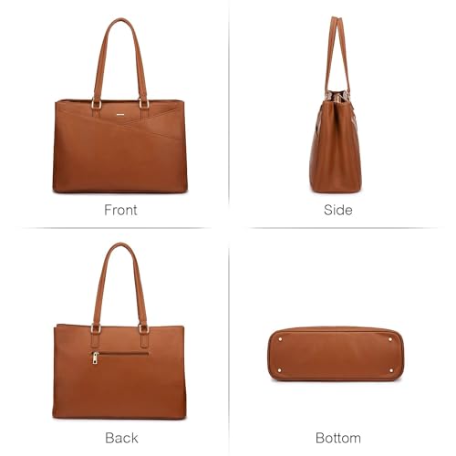 Image of LOVEVOOK Laptop Bag for Women 17.3 Inch Tote Bags Waterproof Leather Briefcase Computer Women Business Office Work Bag,Brown
