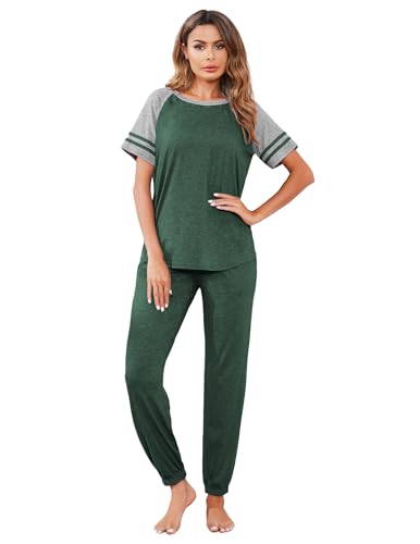Image of Ekouaer Lounge Sets for Women Two Piece Pajama Set Short Sleeve Crewneck Jogger Outfits and Sweatpants Tracksuit