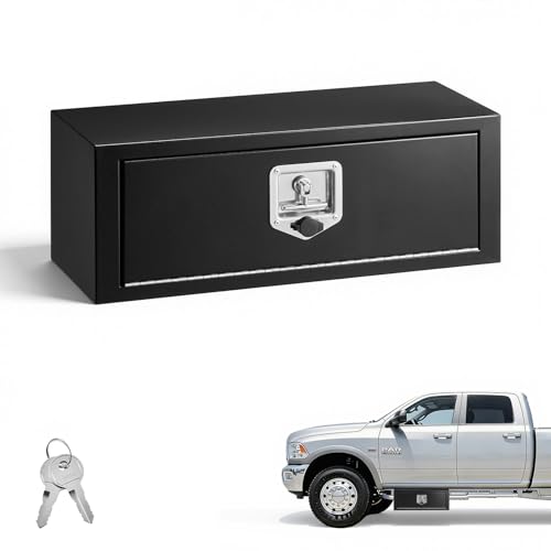 VEVOR Underbody Truck Tool Box 27 x 10 x 10 Inch Heavy Duty Steel Trailer Storage Box with Lock & Keys Waterproof Trailer Storage Organizer Under Body Chest with T-Handle for Truck Van SUV Black