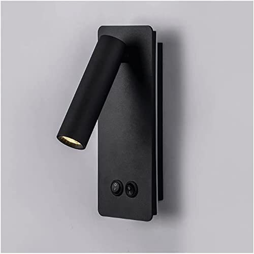 Lámpara de pared LED moderna con interruptor y foco ajustable luz lectura cabecera pasillo negro
