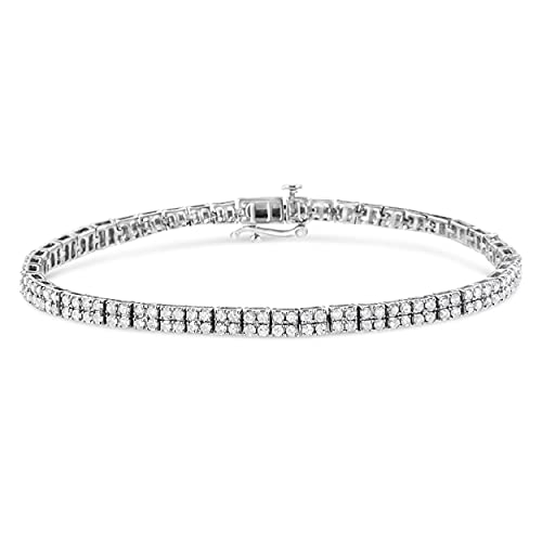 Haus of Brilliance .925 Sterling Silver 3.0 Cttw Prong-Set Round Diamond 2 Row Link Tennis Bracelet (I-J Color, I3 Clarity) - 7.25"