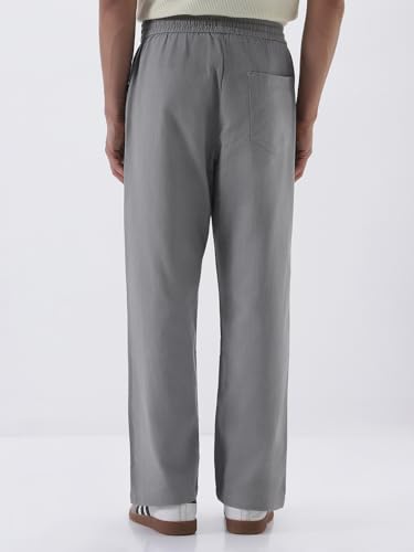 Image of Urbano Fashion Men's Loose Fit Solid Linen Blend Trousers Non-Stretchable