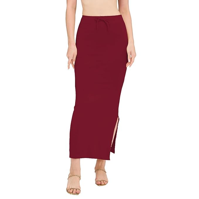 Image of DESI GIRL Cotton Lycra Stretchable Saree Shapewear Petticoat with Drawstring for Women | Fishcut Saree Petticoat with Side Slit for Easy Movement | Saree Shaper | Long inskirt