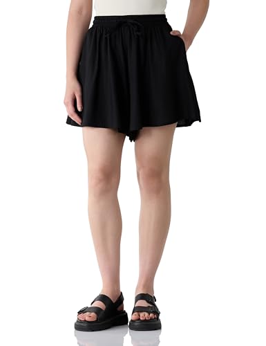 Image of Amazon Brand - Symbol Women Rayon Flared Shorts (with Self Fabric Belt) (Available in Plus Sizes)