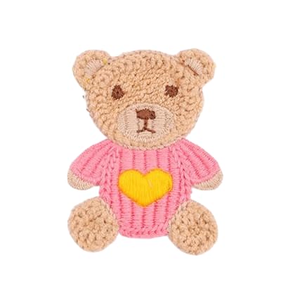 Naszywka haftowana 6,5 * CM 30 SZTUK Cartoon Bear Ręcznie robione szydełkowe aplikacje Szydełkowe naszywki kwiatowe Małe haftowane Aplikacje do prasowania na odzież(Pink)