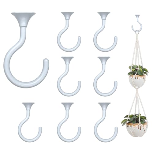 Image of Heavy Duty Ceiling Hooks for Hanging Plants 8 Pack (White)