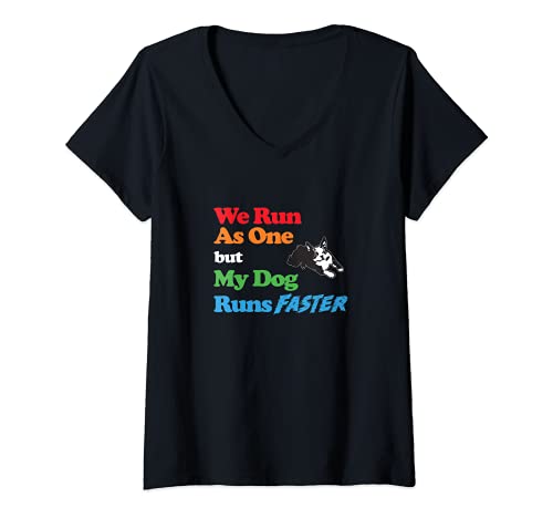 Womens Dog Agility - We run as one but dog runs faster w Boston T V-Neck T-Shirt, Black