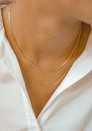 CONRAN KREMIX Waterproof Gold Necklace Layered Necklaces for Women Non Tarnish,18k Gold Plated Stainless Steel Dainty Stack Thin Chain Necklace Set for Women Gifts Jewelry