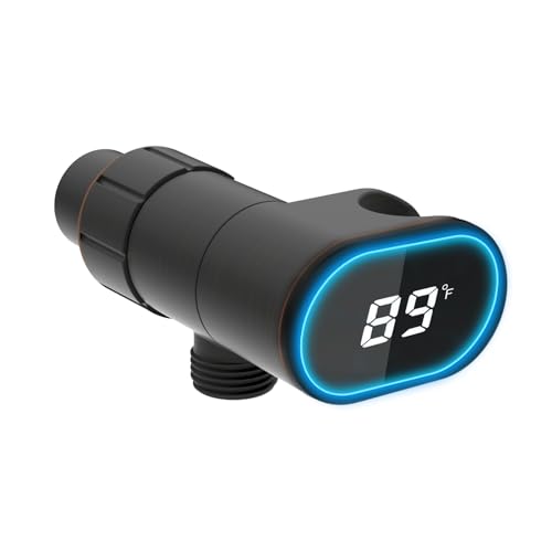 Hibbent Upgraded Metal Shower Head Holder with LED Display Thermometer, Adjustable Shower Arm Mount for Handheld, Universal Handheld Bracket, Solid Brass Ball, Oil-Rubbed Bronze Oilled-Rubbe