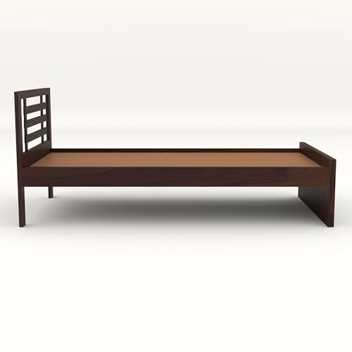 Image of Solid Sheesham Wooden Bed 6X4 Bed Single Bed Without Storage for Bedroom - Single Cot Wooden BedSingle Size for Living Room Guest Room - 12 Month Warranty (Mateo Walnut)