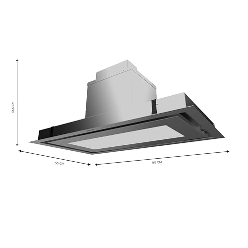 Cecotec Deckenintegrierte Dunstabzugshaube 90 cm Bolero Flux Tir 908000 Inox A++. Edelstahloptik, Saugleistung 800 m³/h, Fernbedienung, Kohlefilter, Booster