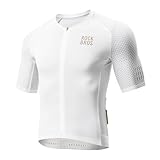 ROCKBROS Men's Cycling Jersey Short Sleeve Road Bike Shirt Zipper Pocket Quick Dry Bicycle Jersey White