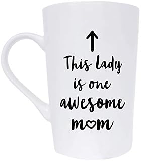 This Lady is One Awesome Mum Coffee Mug Christmas Gifts, Funny Quote Cup for Mother's Day or Valentine's Day from Daughter Son or Husband, White 12 Oz