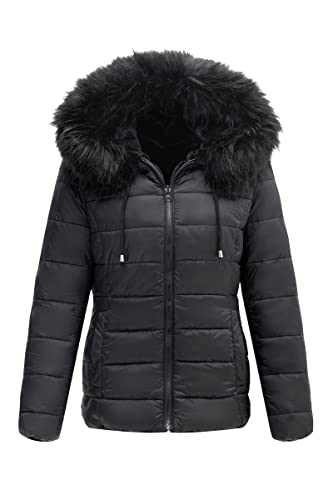 Bellivera Women Double Sided Faux Fur Jacket With Fur Collar, The Puffer Coat Worn On Both Sides 19225 Black M #TOP1