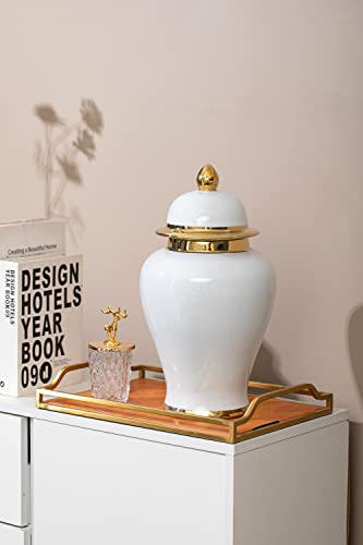 Galouro White Ginger Jar With Gold Trim, Ginger Jar Vase Decor For Centerpiece Table Decorations,Living Room Decor, Shelf Decor,15Inches #TOP1