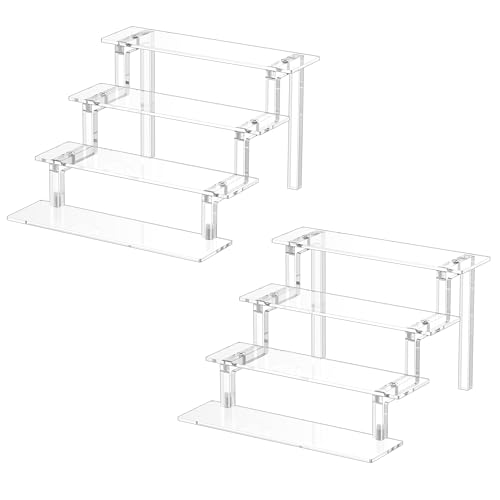 WINKINE Acrylic Display Shelves, Perfume Stand, 4 Tier Figurine Riser Shelf, Cupcake Stand Makeup Display Riser, Clear Cologne Organizer for Bedroom, Cabinet, Countertop, Desktop, 2 Pack