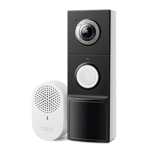 Tapo D235 2K 5MP Campanello senza fili 180 °DFOV Campanello video ultra ampio senza fili o cablata, batteria 210 giorni, campanello ad anello incluso, vista testa a punta IP66, rilevamento AI gratuito