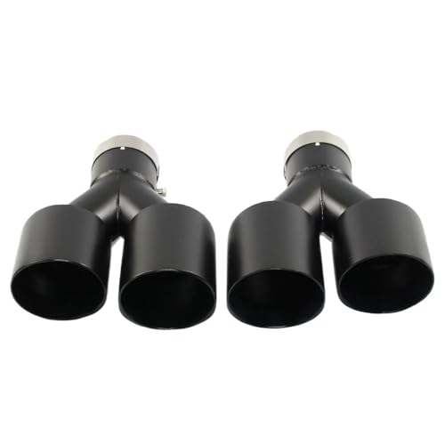 Tubo de escape trasero coche universal de acero inoxidable negro doble silenciador 2