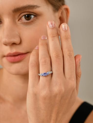 YL Women's Sterling Silver Clear Created Tanzanite 3-stone Princess Cut Wedding Rings for Engagement Jewelry-size82